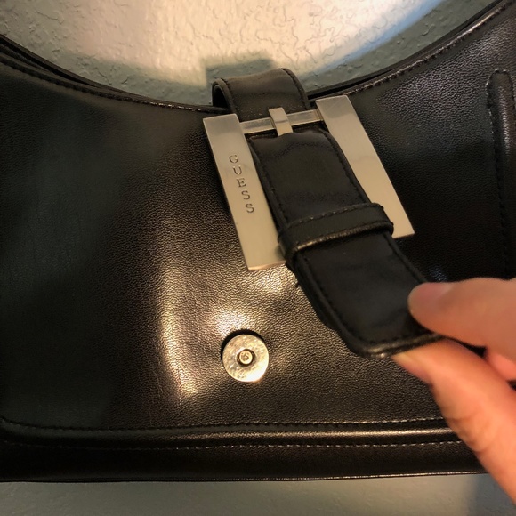 Black Hard Leather Guess Handbag Purse (gently used) - Picture 6 of 7